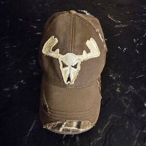 Buck Wear Mens Hat Hunting Camo Deer Distressed Strapback Cap Bone Hunter Signed
